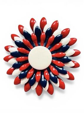 Vintage Retro MCM Patriotic Layered Enamel Metal Flower Brooch